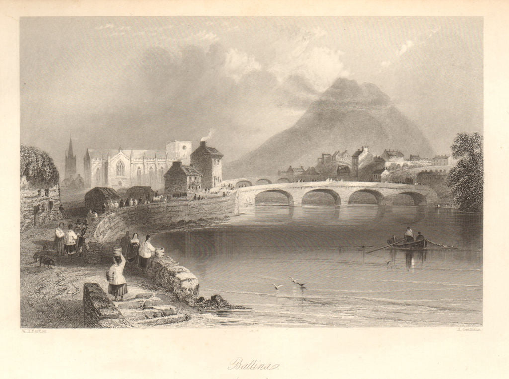 Ballina, County Mayo. Ireland 1843 old antique vintage print picture